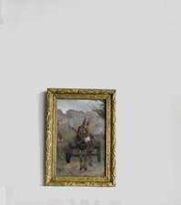 CADRE ANCIEN BOIS DORE PEINTURE HUILE SUR TOILE "ANE ATTELE"