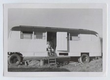 Child Sitting Caravan Sun Bus Vances - Vintage Photo Snapshot