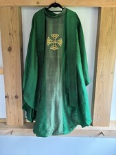 Rare Chasuble Liturgique Verte Soie Sauvage Fabrication Artisanale Cambodge