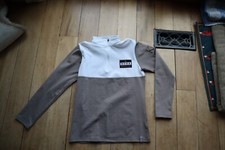 White & Chocolate Brown Zip Neck KINGSLAND Equestrian LS Shirt Medium