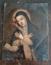 Peinture ancienne sur cuivre, double peinture, Sainte Catherine de Sienne