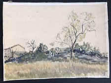 Antique Original Watercolor Painting L’artiste C S France 1953