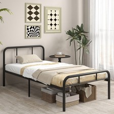 Cadre de Lit 90x200 cm Lit Simple 1 Personne Plateforme & Latte Métallique Noir