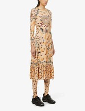 MARINE SERRE White Line $585 Tattoo Graphic Stretch Woven Midi Dress Size Medium