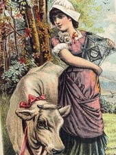 Victorian Granite Iron Ware For Kitchen And Table 1884 Milk Maid And Jersey Cow