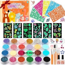 OUKZON Kit de tatouages ​​à paillettes temporaires pour enfants 24 couleurs/EBSN