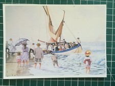 434 CPM Circa 1980 Painting - Scene with Beach, Pontoon Boat