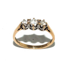 Femmes / 9ct 9carat or Jaune Bague Trilogie Ensemble Avec Diamants, GB Taille K