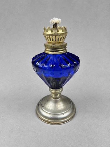 Lampe huile verre bleu - huile,