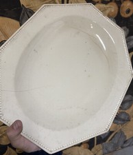 Grand Plat Creil & Montereau Perle Octogonal Faïence Fine XIXeme Blanc Vaisselle