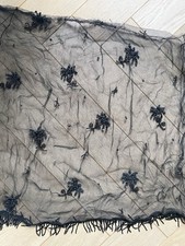 Antique Beaded Embroidered Tulle Fabric Coupon - Black - haberdashery Sewing