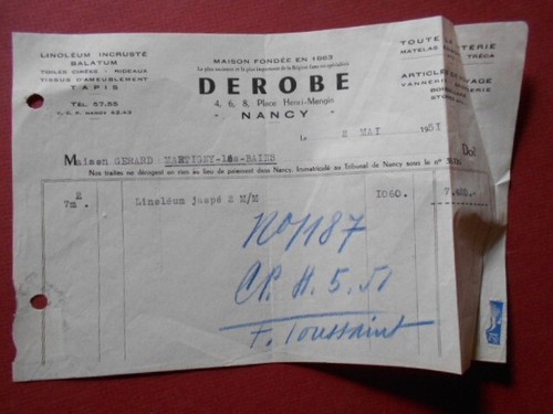 Ancienne facture derobe nancy - derobe,