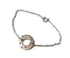 Dinh Van Cible 6 Diamonds 18k White Gold Chain Bracelet Bangle Women Men Unisex