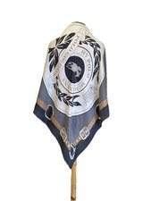 HV Polo Silk Scarf Equestrian Horse Riding Gold Cup Crest Gray Black White#A120