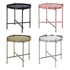 Table basse en verre plateau rond métallique Ø43 cm différentes couleurs á choix