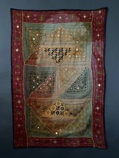 Tissu indien ou oriental fin XIXe broderie inclusions de miroirs M3154