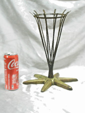 ANCIEN SUPPORT VASE OEUF AUTRUCHE FER FORGE PIED ETOILE BRONZE