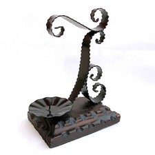 Vintage Large Handcrafted Wood and Wrought Iron Candle Holder