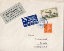 SWITZERLAND AIRMAIL N°5 + VIGNETTE-CACHE LUGPOST LAUFEN ZURICH 4-5-1924
