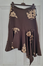 Chine Collection chocolate brown floral print silk satin skirt Size S