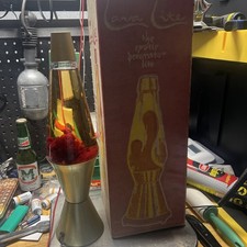 Vintage Original LAVE LITE Lamp Base Red & Liquid Yellow w/ Box Needs New Plug