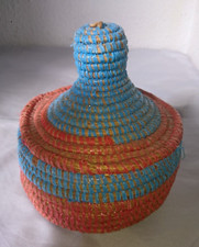 old baskets box Senegal African art wicker color red and blue
