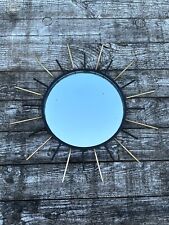 Miroir vintage 1960 soleil en fer noir et doré diamètre 47 cm