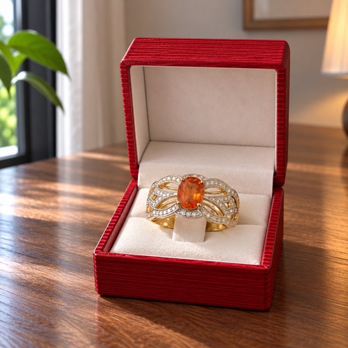 Bague saphir naturel orange