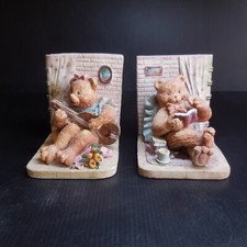 2 Brown Bear Art Deco Home Library Book Clamps Reading Vintage N7308