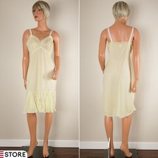 ? Vintage MOVIE STAR Lemon Yellow Full Slip Dress 36 Nylon Accordion Pleats