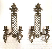 Vintage 1950s Bronze Wall Sconces Pair Candle Holders