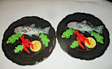 2 assiettes BARBOTINE Vallauris dlg Lamarche trompe l'œil Mer Poisson 1960 -TBE