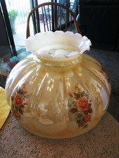 Vintage GWTW Large Yellow Luster Milk Glass Floral MELON Lamp Shade 14" Fitter