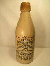 Antique Glasgow UK Ceramic Beer Bottle Advertising Haldane