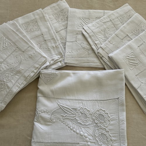 Nappe ancienne lin brodé - nappe,