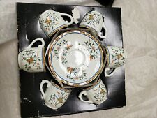 Vintage Gien France "Au Sainfoin" Set For 6 Flat Demitasse Cups And Saucers~NIB!
