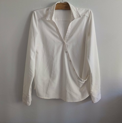 Blouse blanche col - , perles