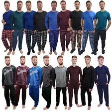Mens Pyjamas Set Suit Cotton L/S PJs Top & Elastic Waistband Nightwear PJS S/S