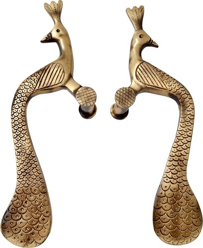 Paon poignée porte laiton - paon,