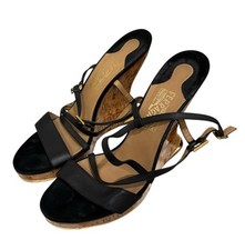 Salvatore Ferragamo Black Wedge Sandals Open Toe Size 9.5 B