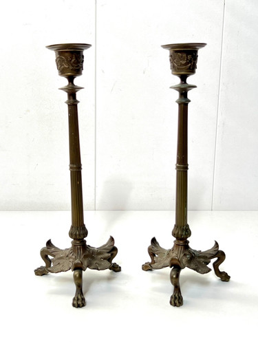 Paire bougeoirs bronze - paire, en