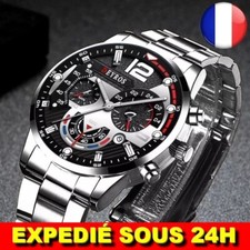 ✅ Montre Luxe Acier Inoxydable Homme Bracelet Quartz Cadeau Bijoux Date Heure