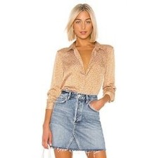  Equipment Revolve M SILK  Leema Ditsy Shirt Up Button Up Down Daisy Yellow