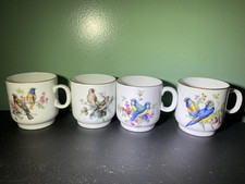 Vtg 4 Waldershof Demitasse Tea Coffee Cups Birds Twigs Floral Bavaria Germany