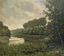  *2914 huile sur toile vu de champs lacustre signé ? ecole belge ?