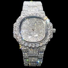 VVS Full Ice Date Special Minute Hand Iced Out Diamond Watch, Men Hip Hop Watch