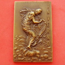 Art Nouveau NUDE Woman Allegory Four Seasons Winter Bronze Plaque Medal!