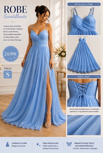 Robe longue bleu pailleté
