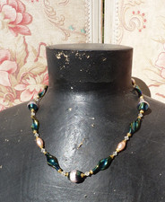 OLD FANCY NECKLACE large MURANO GLASS BEADS SILVER GREEN 1950