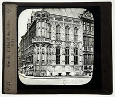 BELGIUM Ghent City Hall c1870 Photo Projection Plate Magic Lantern 